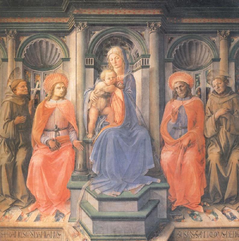 Fra Filippo Lippi Madonna and Child Enthroned with Sts Francis,Damian,Cosmas and Anthony of Padua Spain oil painting art